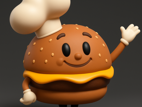 Burger Mascot with Chef Hat 3D 프린트 모델