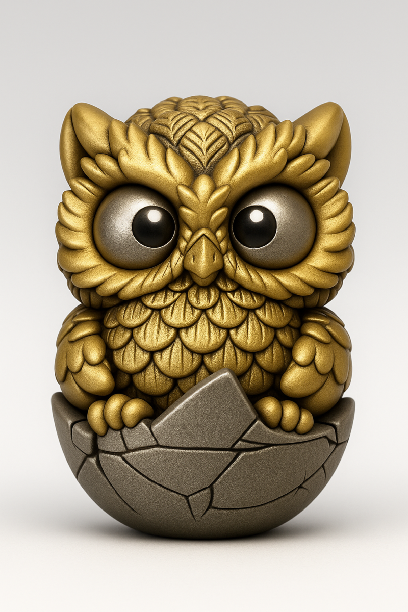 Chibi Golden Owl in Eggshell Modèles 3D en vedette .c4d .max .obj .3ds .fbx .stl .blend