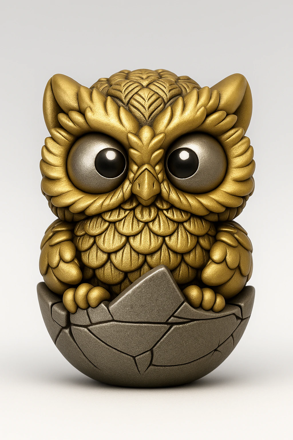 Chibi Golden Owl in Eggshell 3D Print Model .c4d .max .obj .3ds .fbx .stl .blend 