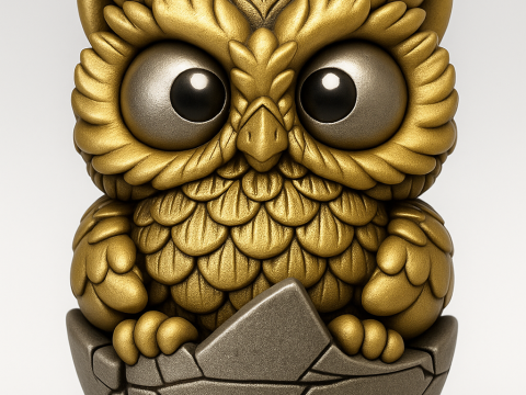 Chibi Golden Owl in Eggshell 3D Druckmodell