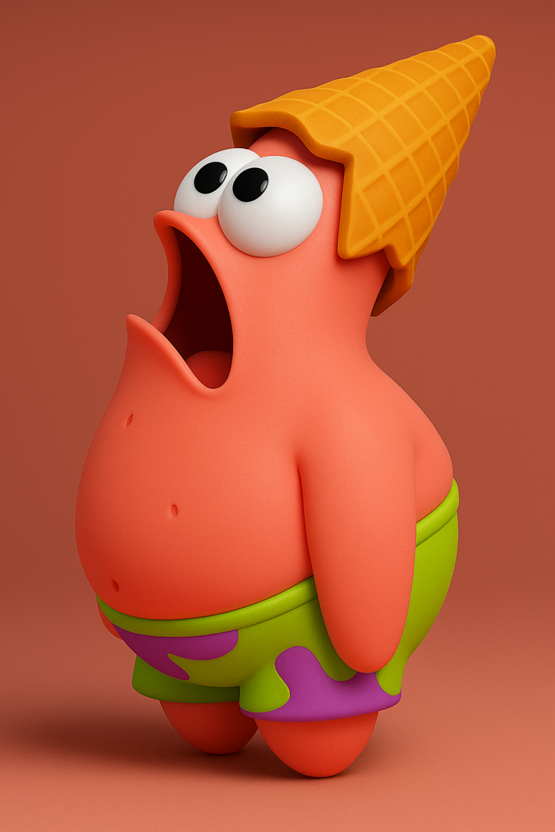 SpongeBob Patrick Star with Waffle Cone Head 3D Art 3D 打印模型 .c4d .max .obj .3ds .fbx .stl .blend