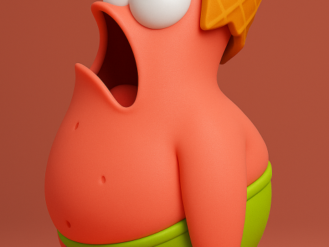 SpongeBob Patrick Star with Waffle Cone Head 3D Art 3D 프린트 모델