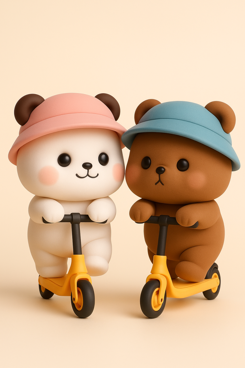 Kawaii Bears Riding Scooters Modello di stampa 3D .c4d .max .obj .3ds .fbx .stl .blend