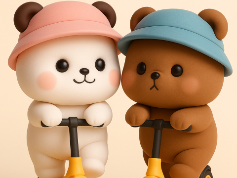 Kawaii Bears Riding Scooters 3D 프린트 모델
