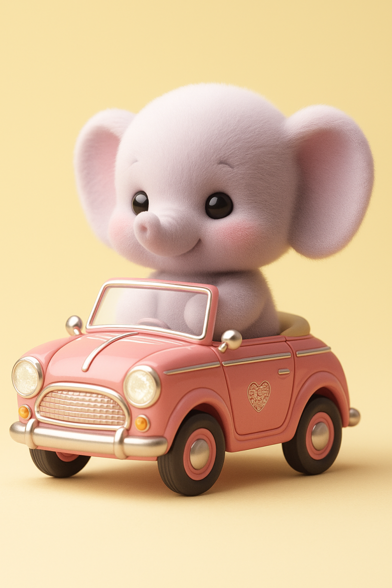 Kawaii Elephant in Vintage Car Modelo de Impressão 3D .c4d .max .obj .3ds .fbx .stl .blend