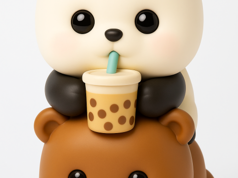 Panda and Bear Kawaii 3D Baskı Modeli