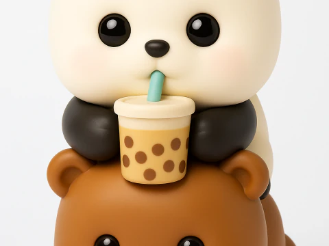 Panda and Bear Kawaii 3D Print Model