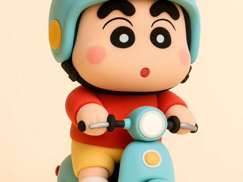 Promenade en scooter Shinchan Modèles 3D en vedette