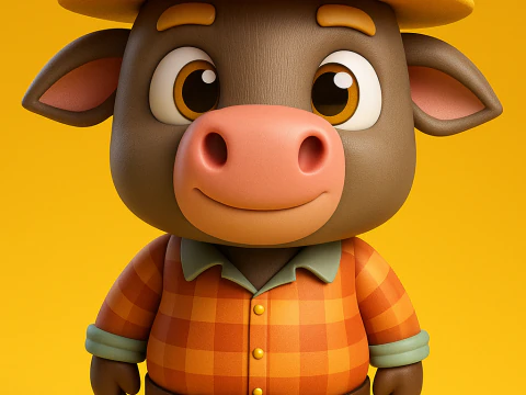 카우보이 모자를 쓴 거품이 많은 황소 3D 프린트 모델