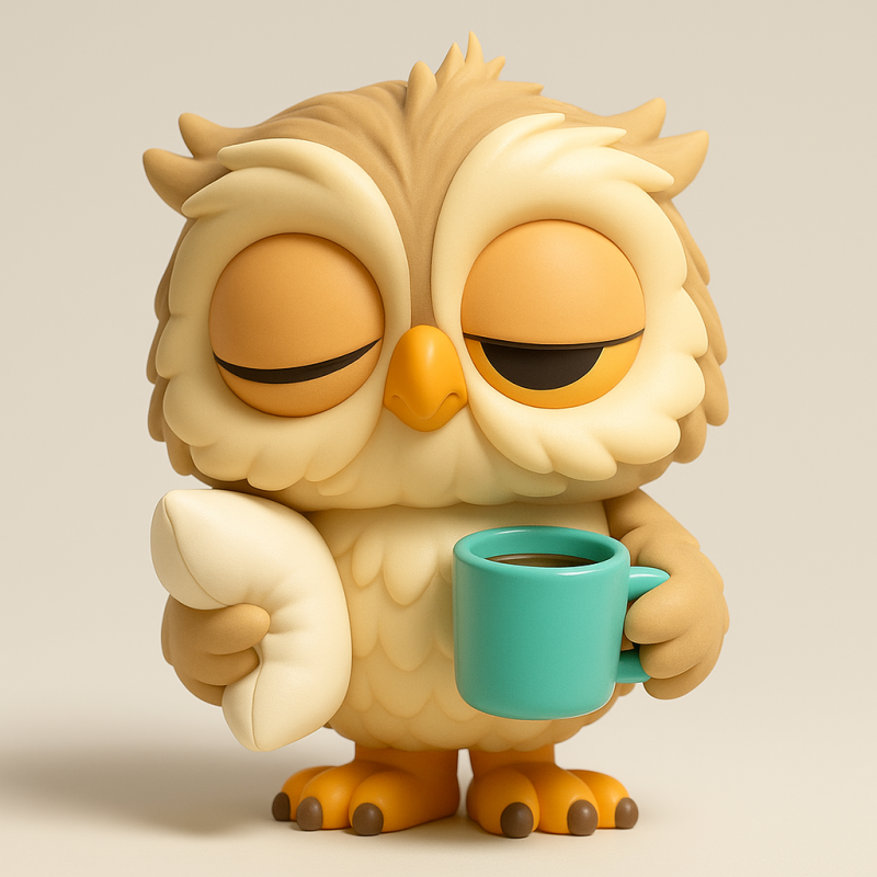 Sleepy owl with coffee 3D Принт Модель .c4d .max .obj .3ds .fbx .stl .blend