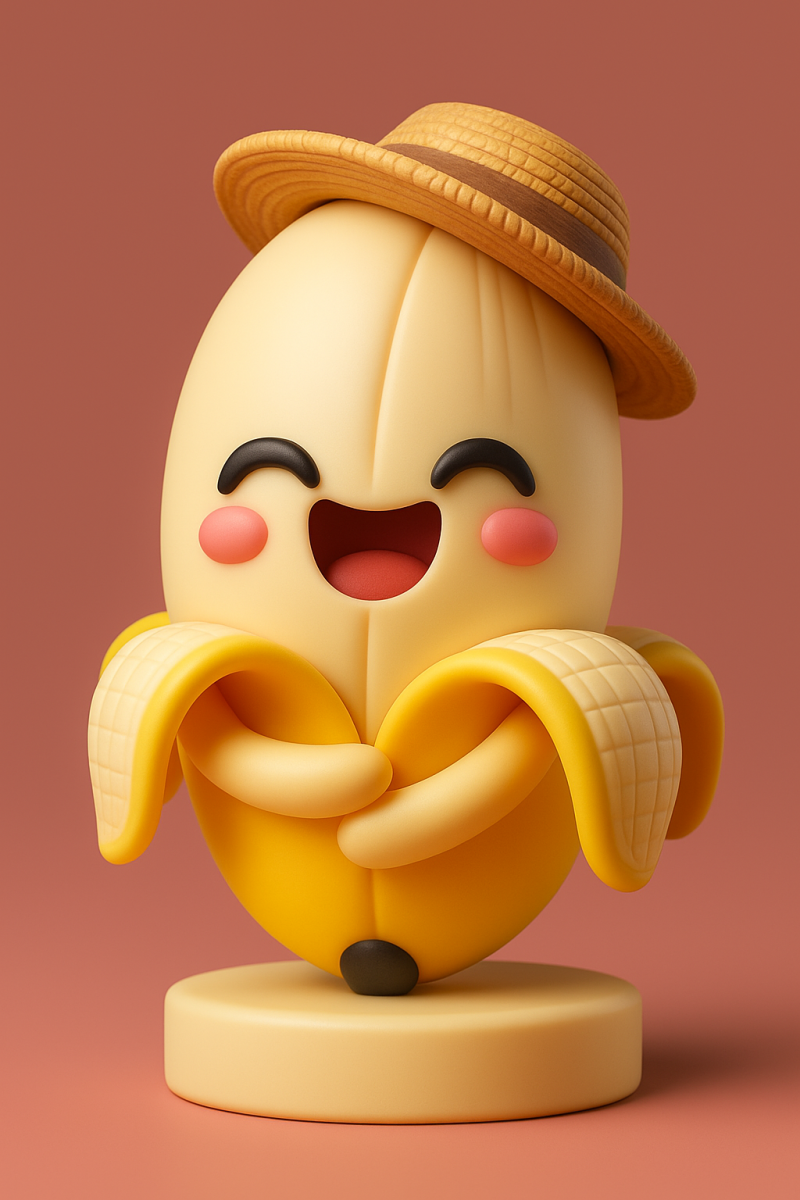 Banana Mascot in a Sun Hat 3D printmodel .c4d .max .obj .3ds .fbx .stl .blend