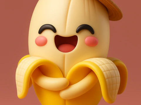 태양 모자를 쓴 바나나 마스코트 3D 프린트 모델