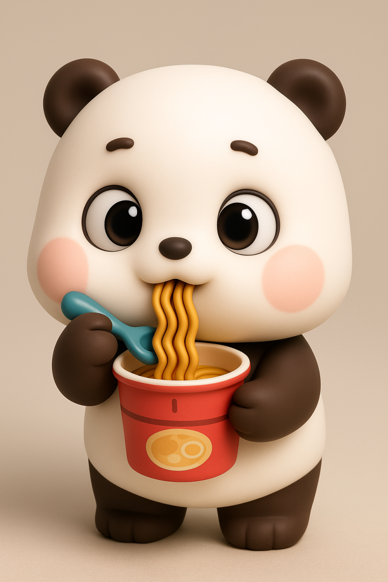 Cute Panda Eating Ramen 3D Print Model .c4d .max .obj .3ds .fbx .stl .blend