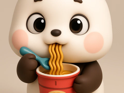Panda carino che mangia ramen Modello di stampa 3D