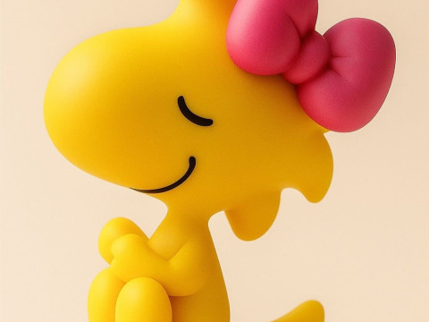 Woodstock Peanuts with Pink Bow - Snoopy Best Friend 3Dプリントモデル