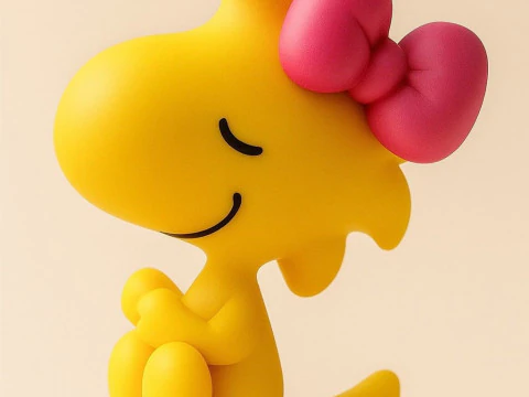 पिंक बो के साथ वुडस्टॉक मूंगफली - स्नूपी बेस्ट फ्रेंड 3D प्रिंट मॉडल