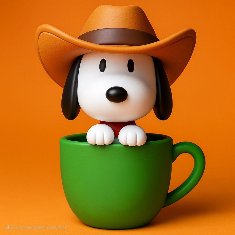 Snoopy in a Mug with a Cowboy Hat Model do druku 3D .c4d .max .obj .3ds .fbx .stl .blend