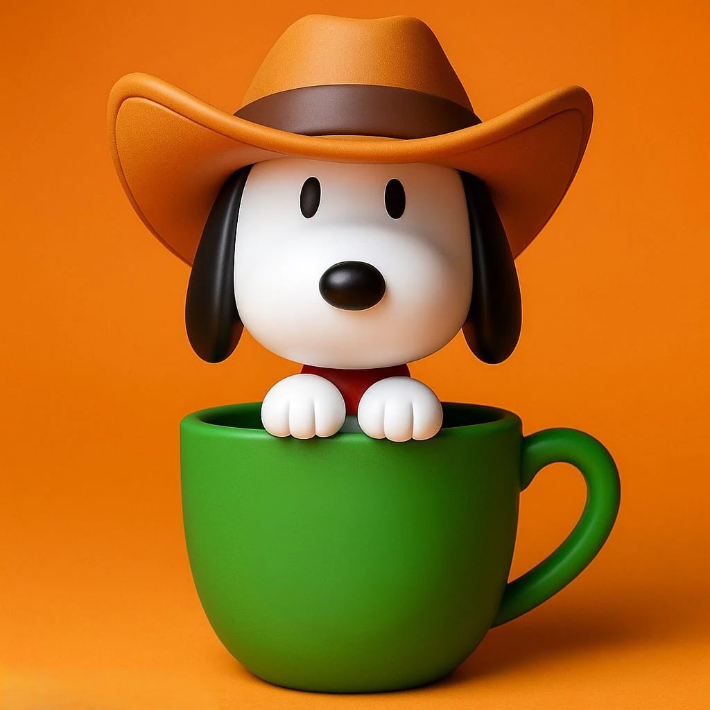 Snoopy in a Mug with a Cowboy Hat 3D Print Model .c4d .max .obj .3ds .fbx .stl .blend