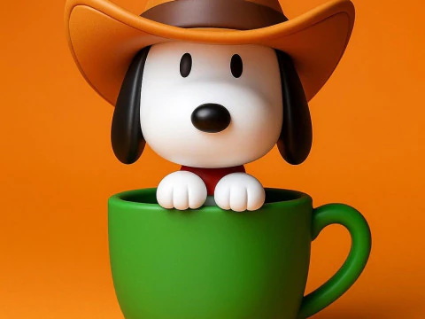 काउबॉय हैट के साथ मग में स्नूपी 3D प्रिंट मॉडल