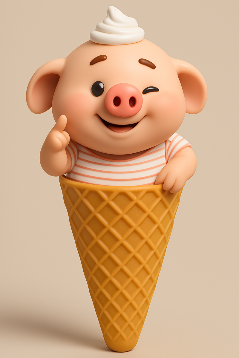 Winking Pig in an Ice Cream Cone 3D Принт Модель .c4d .max .obj .3ds .fbx .stl .blend 