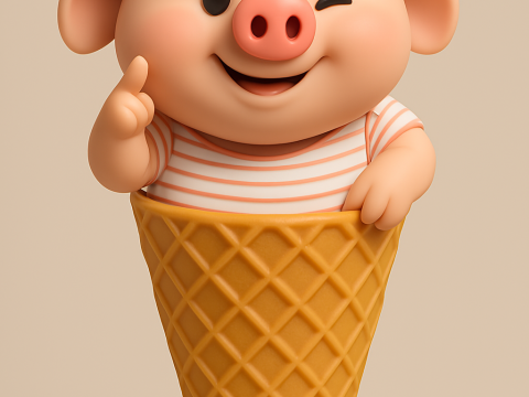 Winking Pig in an Ice Cream Cone Modello di stampa 3D