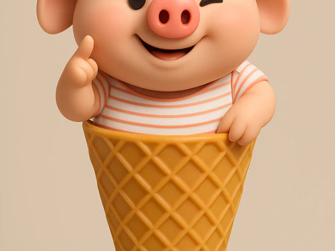 Babi Mengedipkan Mata dalam Kerucut Es Krim Model Cetak 3D