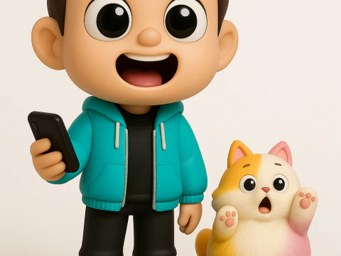 人と猫のデュオ テーブルトップ 3Dプリントモデル