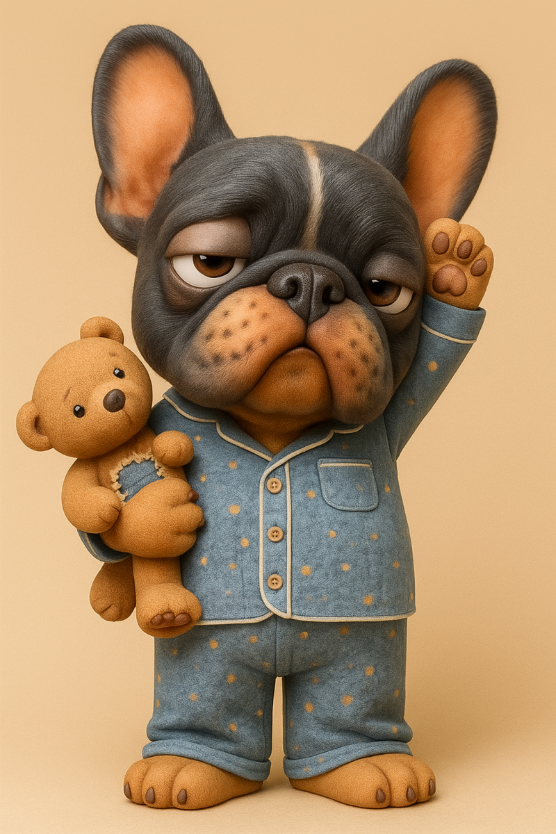 Sleepy French Bulldog in Pajamas Holding a Teddy 3D Druckmodell .c4d .max .obj .3ds .fbx .stl .blend 