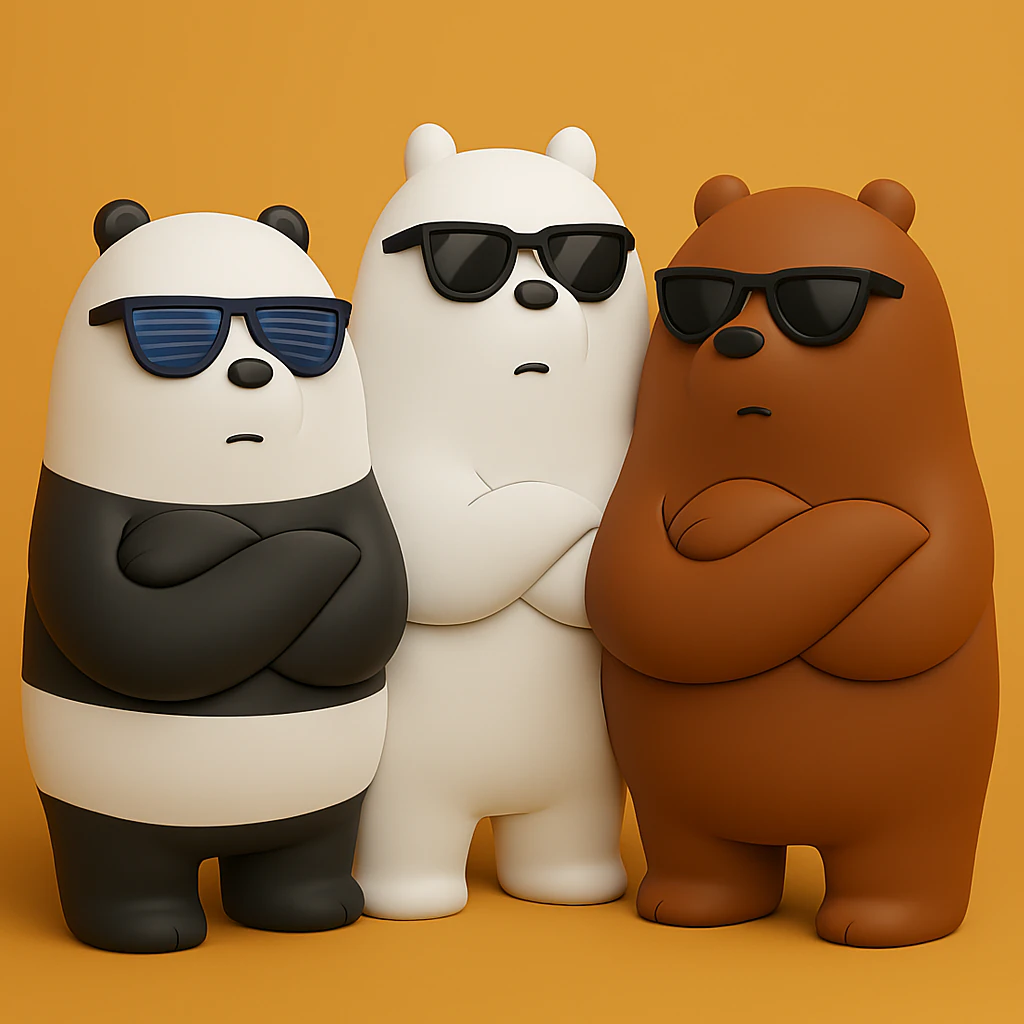 We Bare Bears with Sunglasses 3D Print Model .c4d .max .obj .3ds .fbx .stl .blend