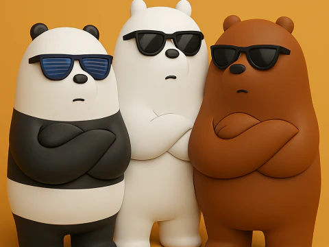 선글라스를 쓴 위 베어 베어스 3D 프린트 모델