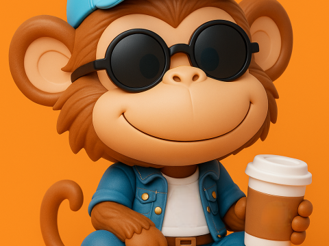 Monkey Chilling with a Coffee Tabletop 3Dプリントモデル