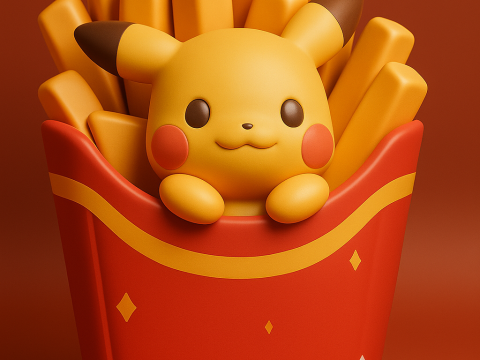 Pokemon Pikachu with French Fries 3D 打印模型