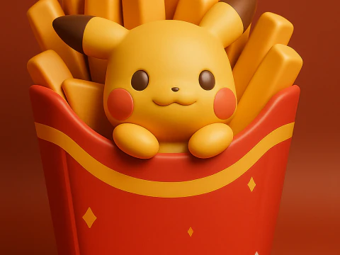 Pokémon Pikachu com batatas fritas Modelo de Impressão 3D