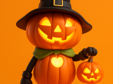 Pumpkin Halloween with Witch Hat Modelo de Impressão 3D