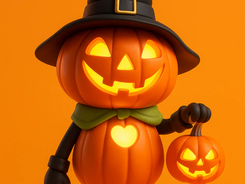 마녀 모자를 쓴 호박 할로윈 3D 프린트 모델