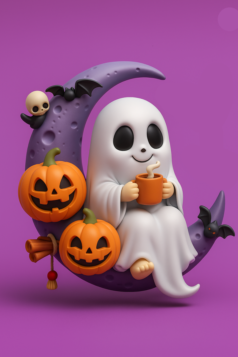 Ghost Drinking Hot Chocolate on Moon 3D Baskı Modeli .c4d .max .obj .3ds .fbx .stl .blend 