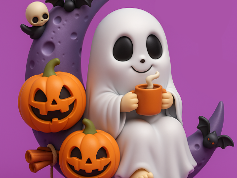Ghost Drinking Hot Chocolate on Moon 3D Принт Модель