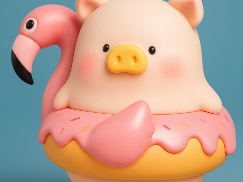 LuLu The Piggy in a Flamingo Donut Float 3Dプリントモデル