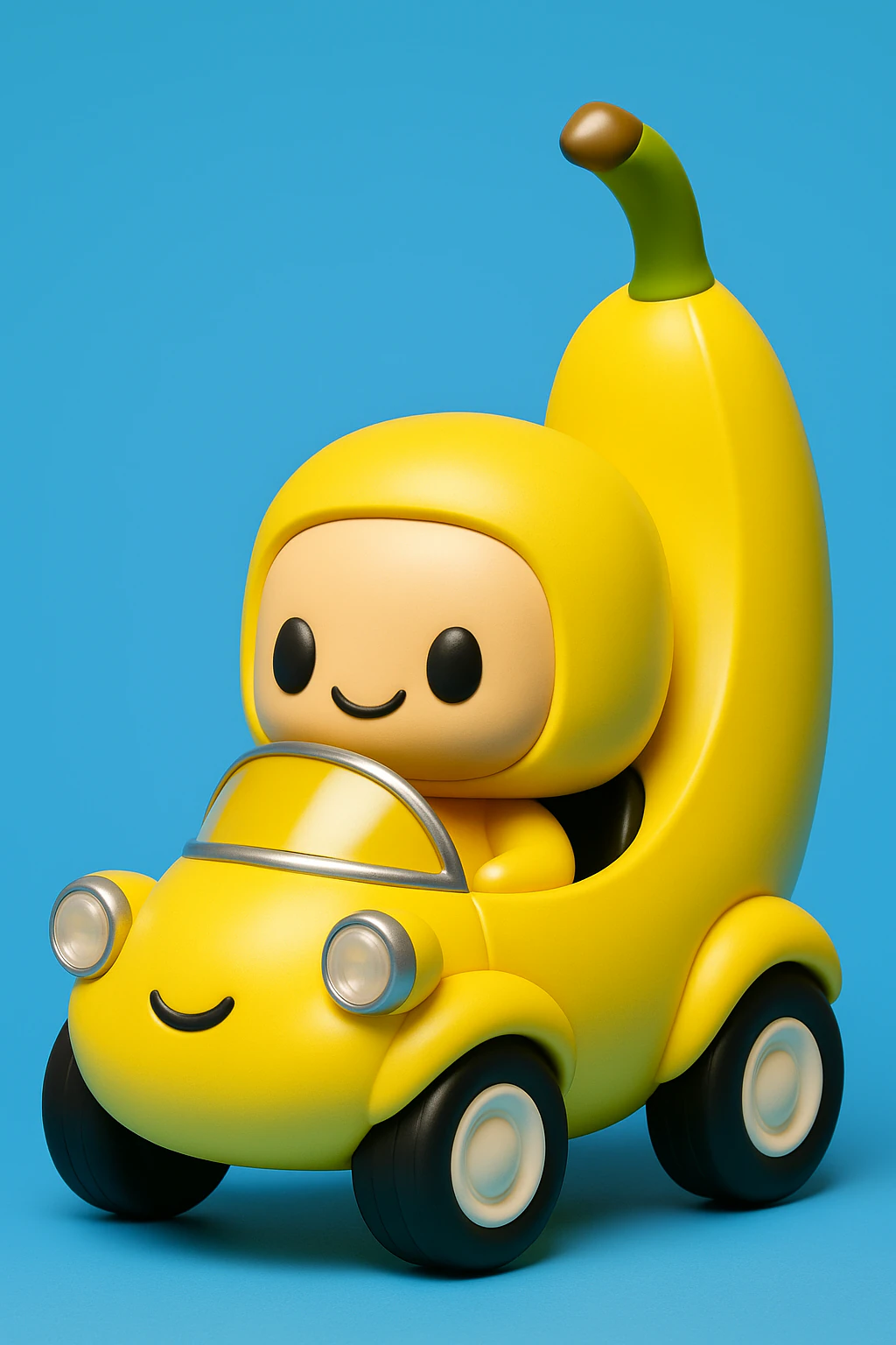 Kawaii Man in Banana Car 3D Print Model .c4d .max .obj .3ds .fbx .stl .blend 