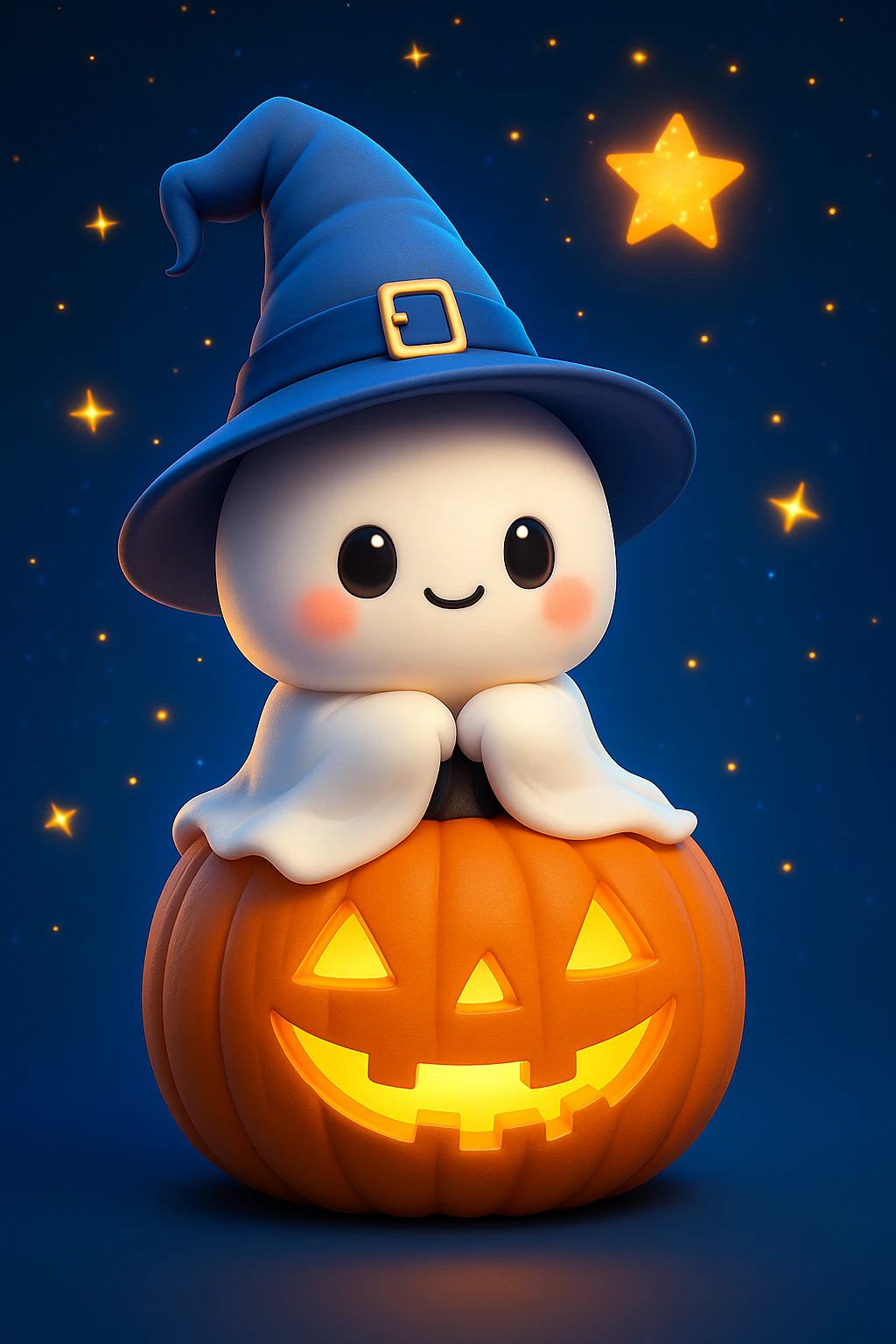 Kawaii Pumpkin Halloween with Witch Hat 3D Print Model .c4d .max .obj .3ds .fbx .stl .blend 