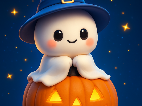 Kawaii Pumpkin Halloween with Witch Hat Modello di stampa 3D