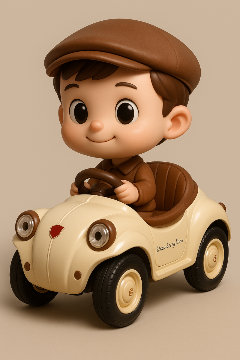 Cute Boy Driving Retro Toy Car 3D Baskı Modeli .c4d .max .obj .3ds .fbx .stl .blend