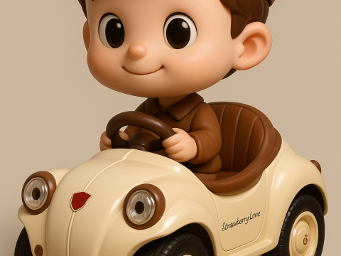 Cute Boy Driving Retro Toy Car 3D Druckmodell