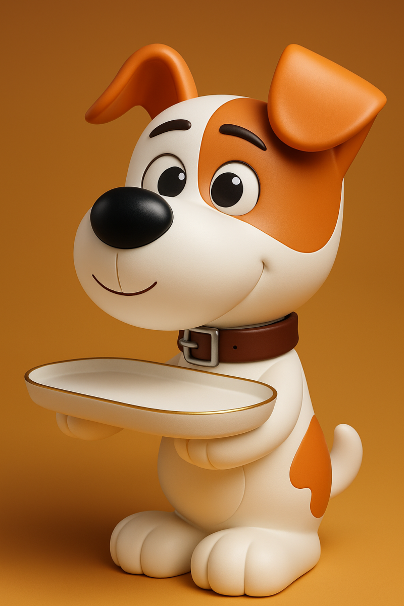 Funky Pet Dog with Tray Sculpture Modelo de Impressão 3D .c4d .max .obj .3ds .fbx .stl .blend