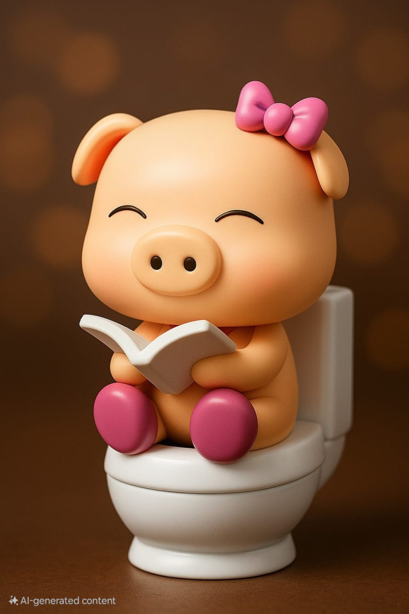 Kawaii Piggy Reading on the Toilet 3D प्रिंट मॉडल .c4d .max .obj .3ds .fbx .stl .blend 
