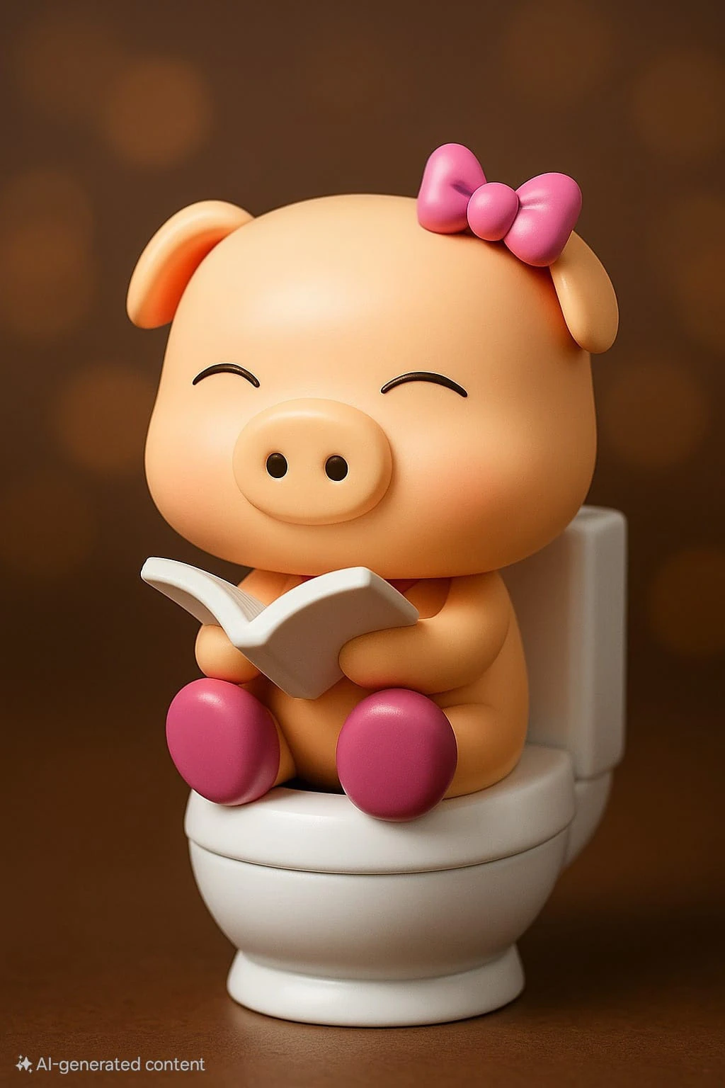 Kawaii Piggy Reading on the Toilet 3D Print Model .c4d .max .obj .3ds .fbx .stl .blend 