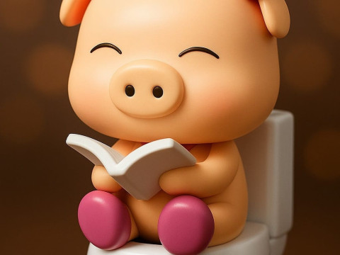 Kawaii Piggy Reading on the Toilet 3D printmodel