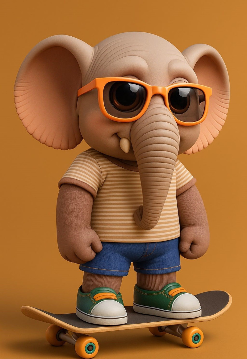 Baby Elephant on Skateboard Modelo de Impressão 3D .c4d .max .obj .3ds .fbx .stl .blend