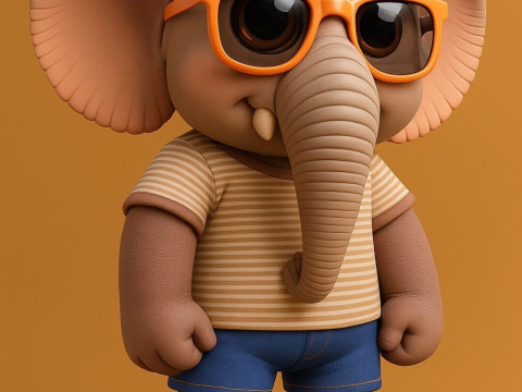 Baby Elephant on Skateboard 3Dプリントモデル