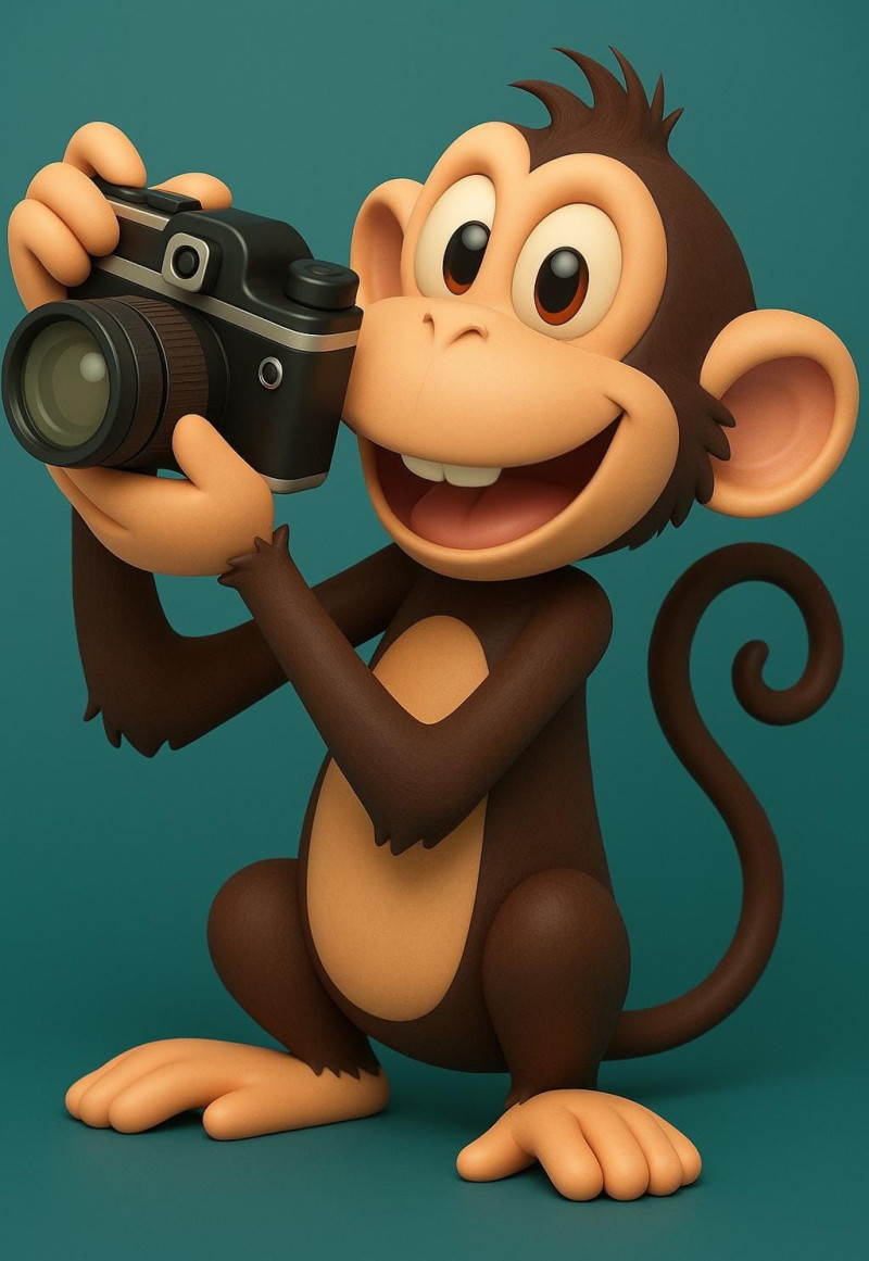 Cheerful Cartoon Monkey Photographer 3D Принт Модель .c4d .max .obj .3ds .fbx .stl .blend